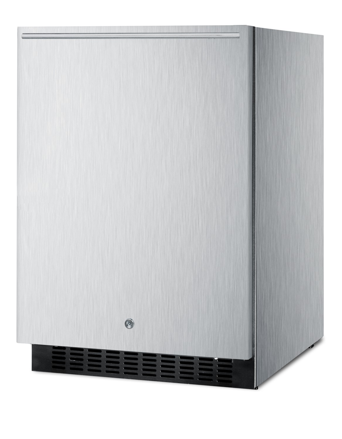 Outdoor all-refrigerator for built-in use, with lock, digital thermostat, horizontal handle, and stainless steel wrapped exterior